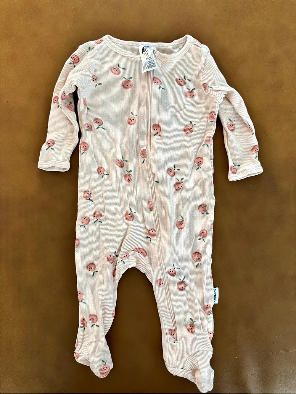 Gerber Baby Girls Ribbed Zip-Front Footed Sleeper Peach Print Baby 0-3M